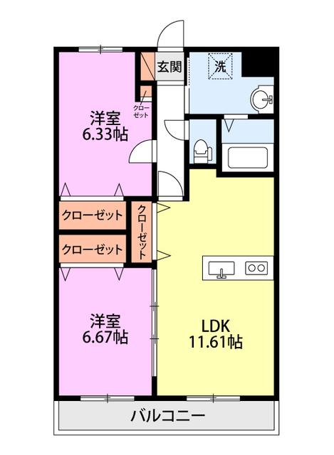 ラフィーネ向陽(2LDK/4階)の間取り写真