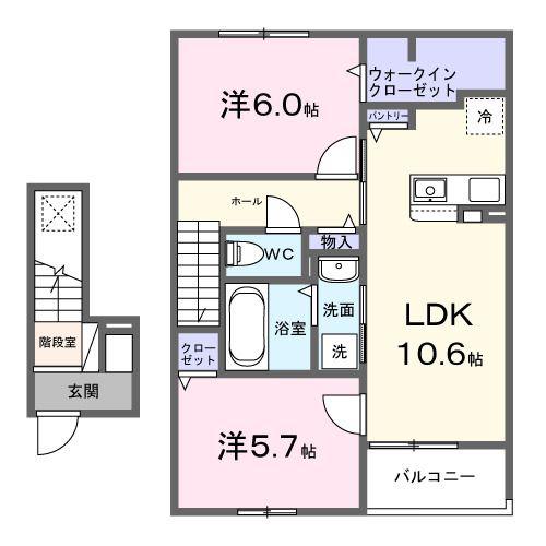 ルミエールM II(2LDK/2階)の間取り写真