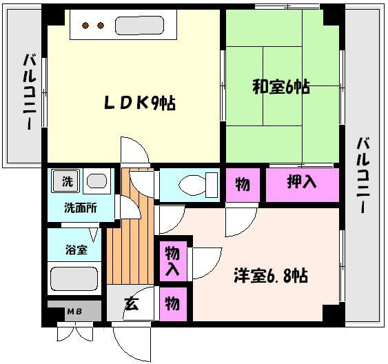 ドリームハイツⅡ(2DK/2階)の間取り写真