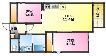 REGALEST新丸子(2LDK/2階)の間取り写真