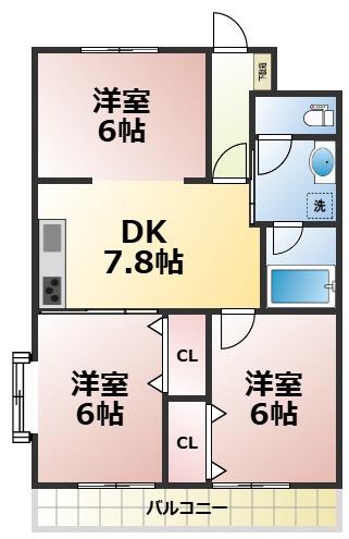 ソレイユ鷹ノ子駅前(2LDK/2階)の間取り写真