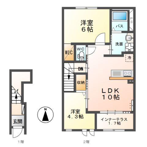 プランドール C(2LDK/2階)の間取り写真