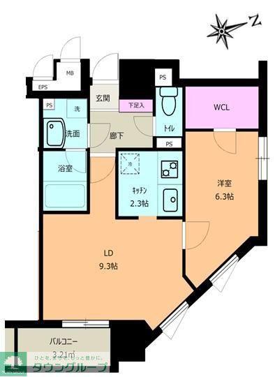 108二十人町(1LDK/6階)の間取り写真