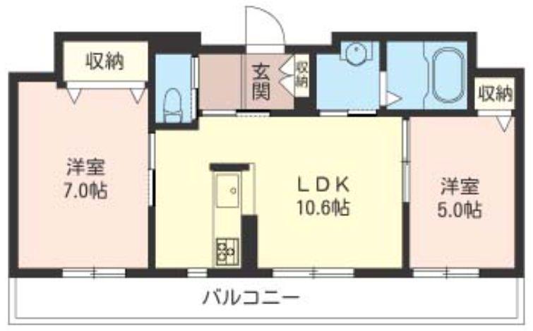 ニュークレセント(2LDK/3階)の間取り写真