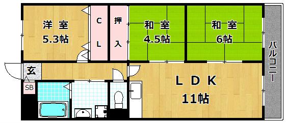 枚方一番館(3LDK/5階)の間取り写真