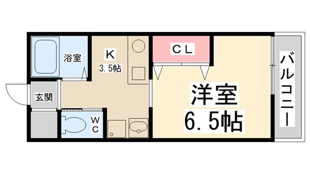 フェリーチェヒル(1K/2階)の間取り写真