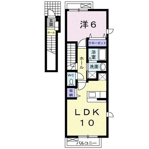 アンジュ・ドルミールA(1LDK/2階)の間取り写真