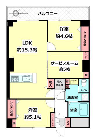 流鉄カーサ新松戸(2SLDK/5階)の間取り写真