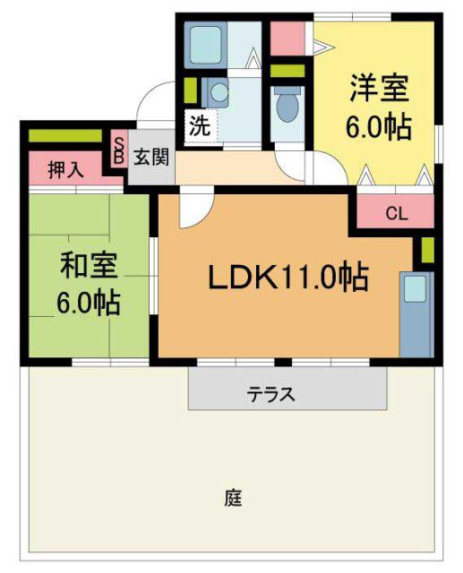 プリシェール山手壱番館(2LDK/1階)の間取り写真