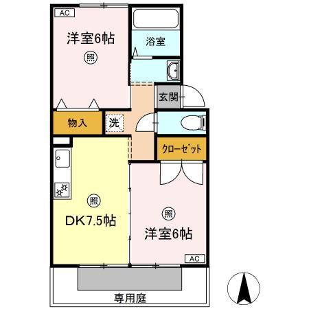 ファミール桃の郷A棟(2DK/1階)の間取り写真