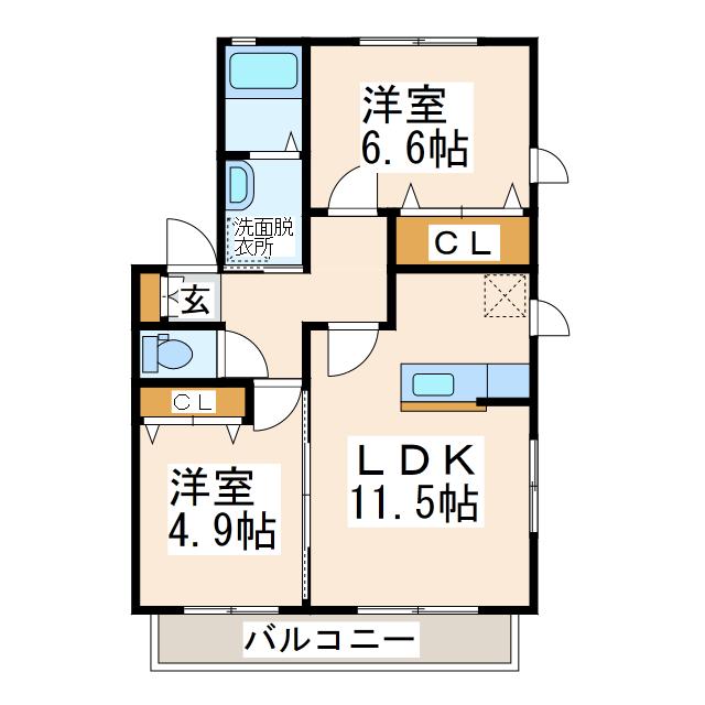 ヒルビレッジ A (2LDK/2階)の間取り写真