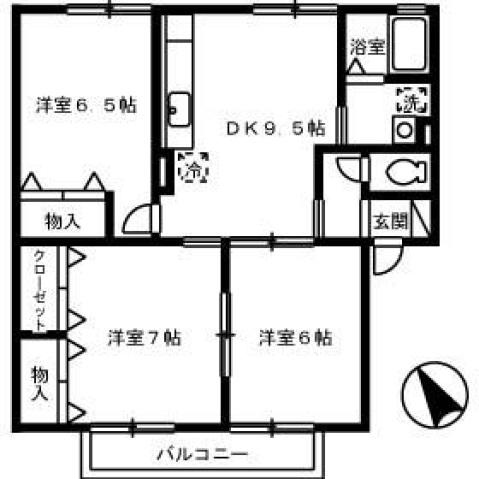サンライトハウスA棟(3DK/2階)の間取り写真