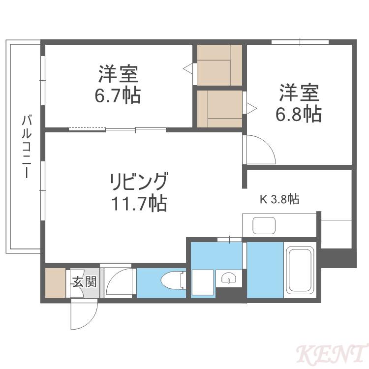 グランメール円山(2LDK/2階)の間取り写真