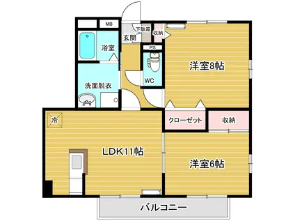 サンガーデン宮本 D棟(2LDK/2階)の間取り写真