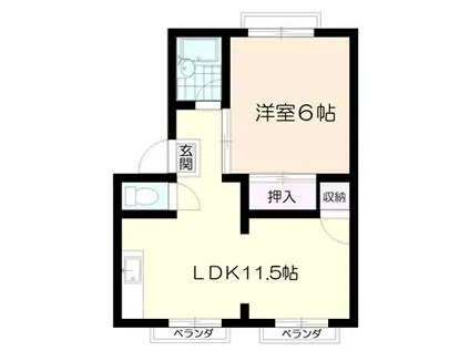 沼田グリーンハイツA棟(1LDK/2階)の間取り写真