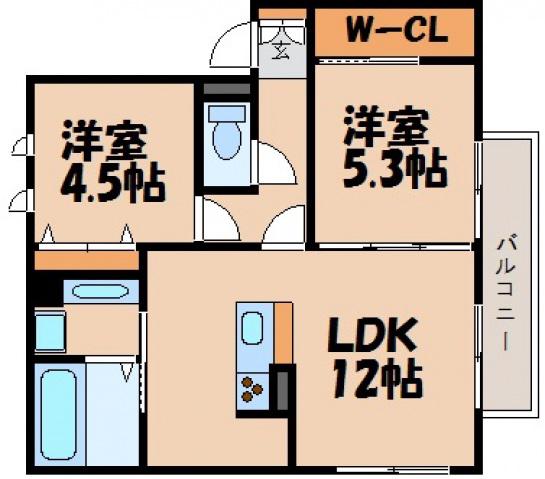 カリアタワー(2LDK/2階)の間取り写真