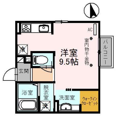 ジェンティーレS(ワンルーム/2階)の間取り写真