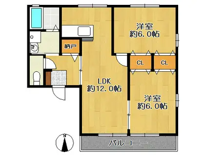 ノーブル・ヴィラージュA棟(2LDK/1階)の間取り写真