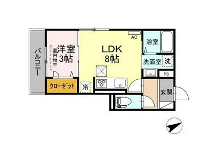 ペルル新広(1LDK/1階)の間取り写真