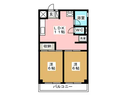 第一荻島ユニティ(2LDK/4階)の間取り写真