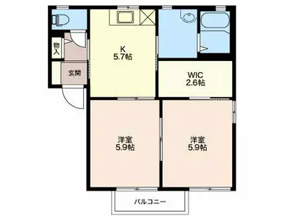 ベルセゾン A102(2K/1階)の間取り写真