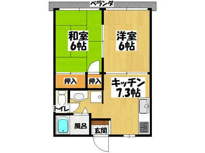 プレジール鶴A棟(2DK/2階)の間取り写真