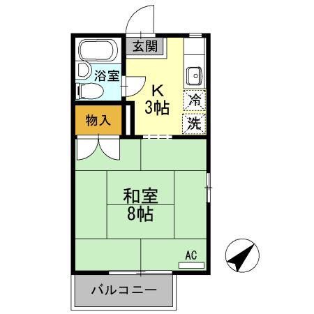 メゾンU(1K/1階)の間取り写真