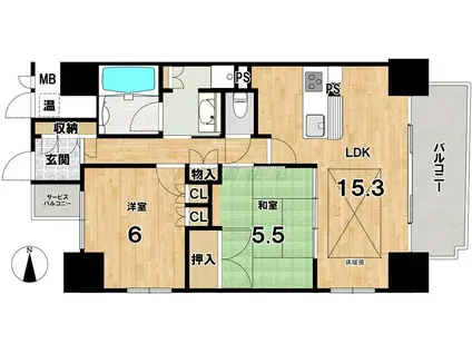 御所西夷川町アーバンライフ(2LDK/7階)の間取り写真