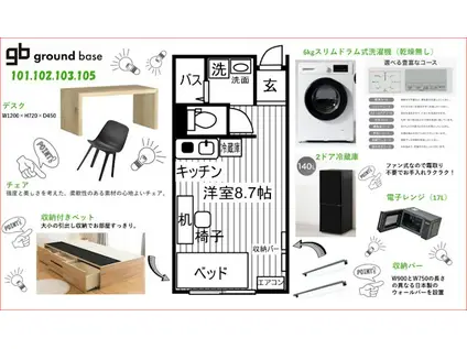 GROUND BASE 南浅間(ワンルーム/1階)の間取り写真