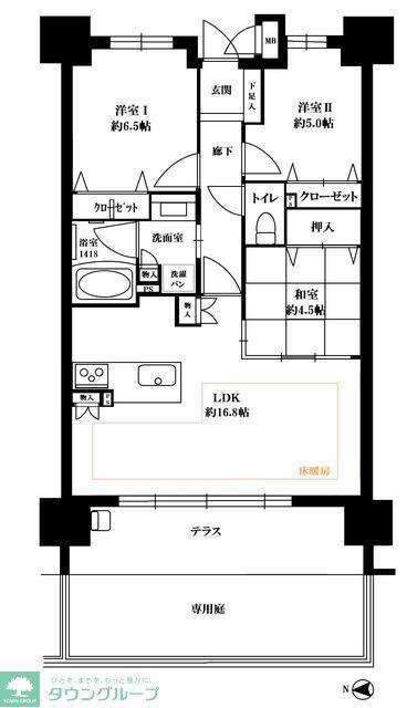 オーヴィジョン香椎浜ザ・シティ(3LDK/1階)の間取り写真