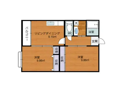 アイレジデンス(2DK/3階)の間取り写真