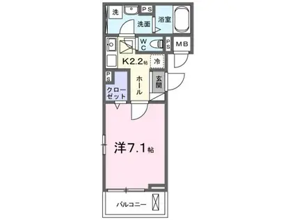 ベル石井城II(1K/1階)の間取り写真