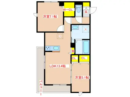M&S RESIDENCE(2LDK/1階)の間取り写真