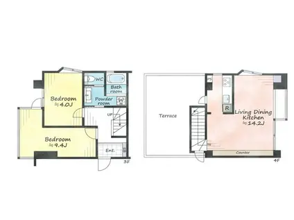 テラス西麻布(2LDK/3階)の間取り写真