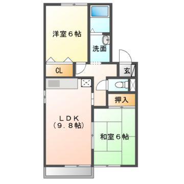 セジュールMONPAIII(2DK/2階)の間取り写真