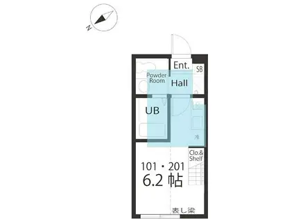 ハーミットクラブハウス井土ヶ谷IIIA号棟(ワンルーム/2階)の間取り写真