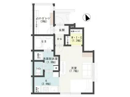 インナーガレージ付きデザイナーズハウス(1SK/1階)の間取り写真