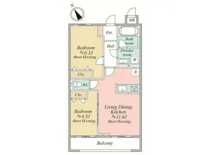 MOCXION KAWA(2LDK/1階)の間取り写真