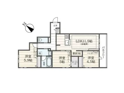 オカバ世田谷深沢ヘーベルメゾン(3LDK/3階)の間取り写真