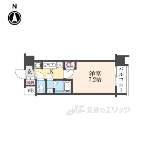 エステムコート京都二条(1K/4階)の間取り写真