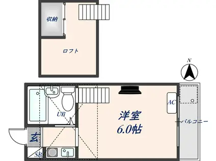 ケープロフト(ワンルーム/2階)の間取り写真