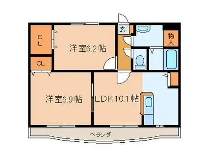 ユーミーサンシャイン(2LDK/3階)の間取り写真