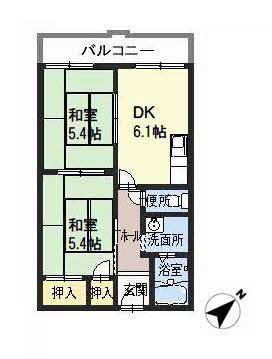 グリーンファンタン(2DK/2階)の間取り写真