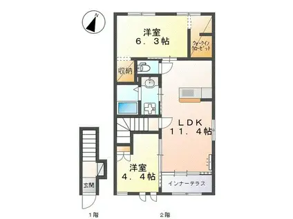 ハピネス(2LDK/2階)の間取り写真