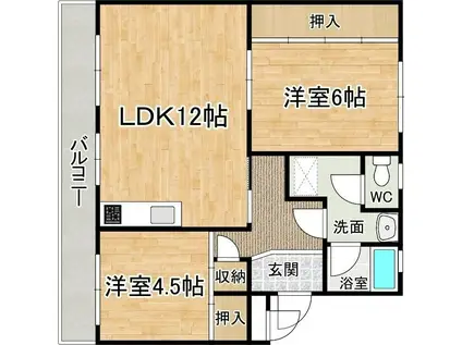 アブニール篠崎第一ビル(2LDK/1階)の間取り写真