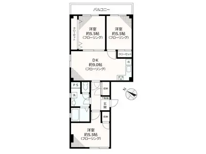 あづまマンション(3DK/6階)の間取り写真