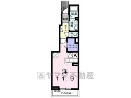 ウォーターヒルズⅢ(1K/1階)の間取り写真