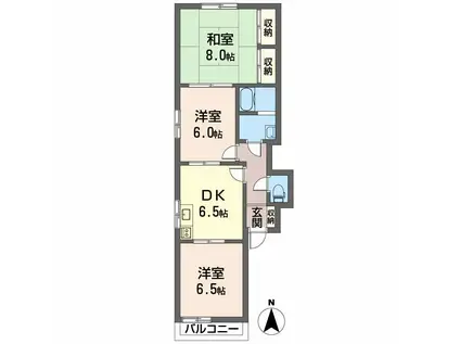グリーンハイム C棟(3DK/1階)の間取り写真