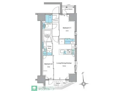 ルフォンプログレ上野稲荷町(2LDK/3階)の間取り写真