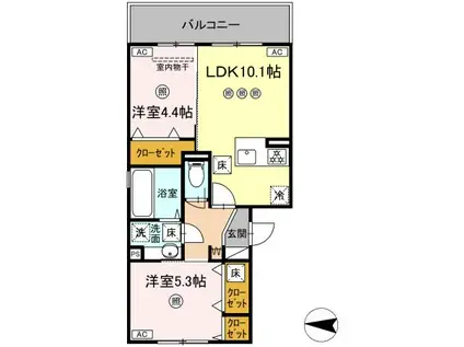 アクアフェリーチェ B棟(2LDK/1階)の間取り写真
